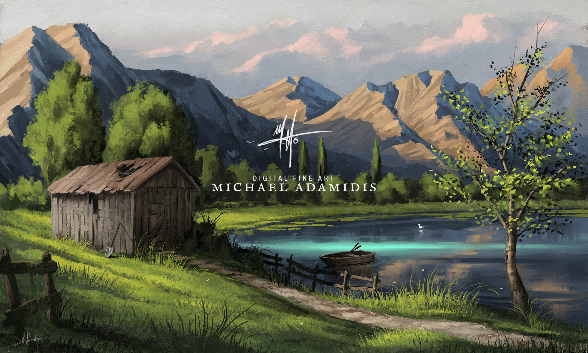 Michael_Adamidis_Digital_Art_Painting_Lake_at_the_Mountains_Course