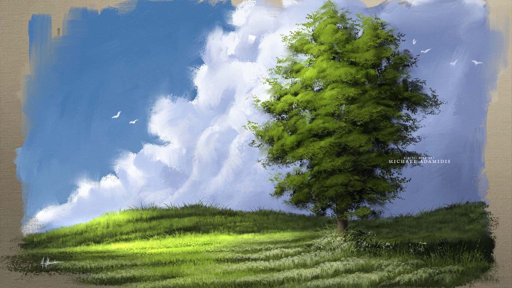 Paint digital landscape painting - how to tutorial